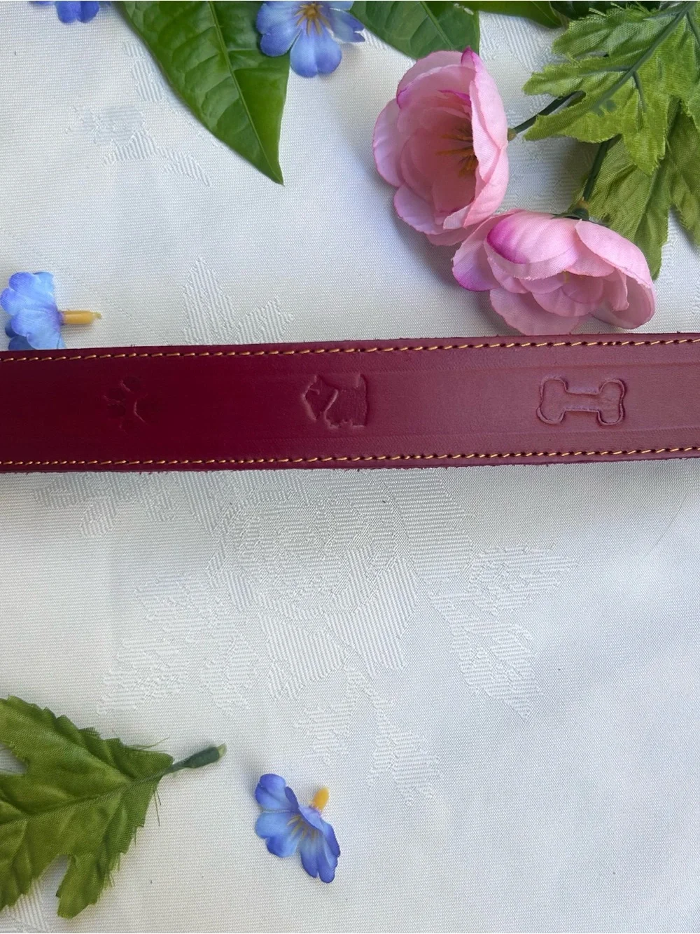 Leather Dog Collar Burgundy Red Adjustable 15-21